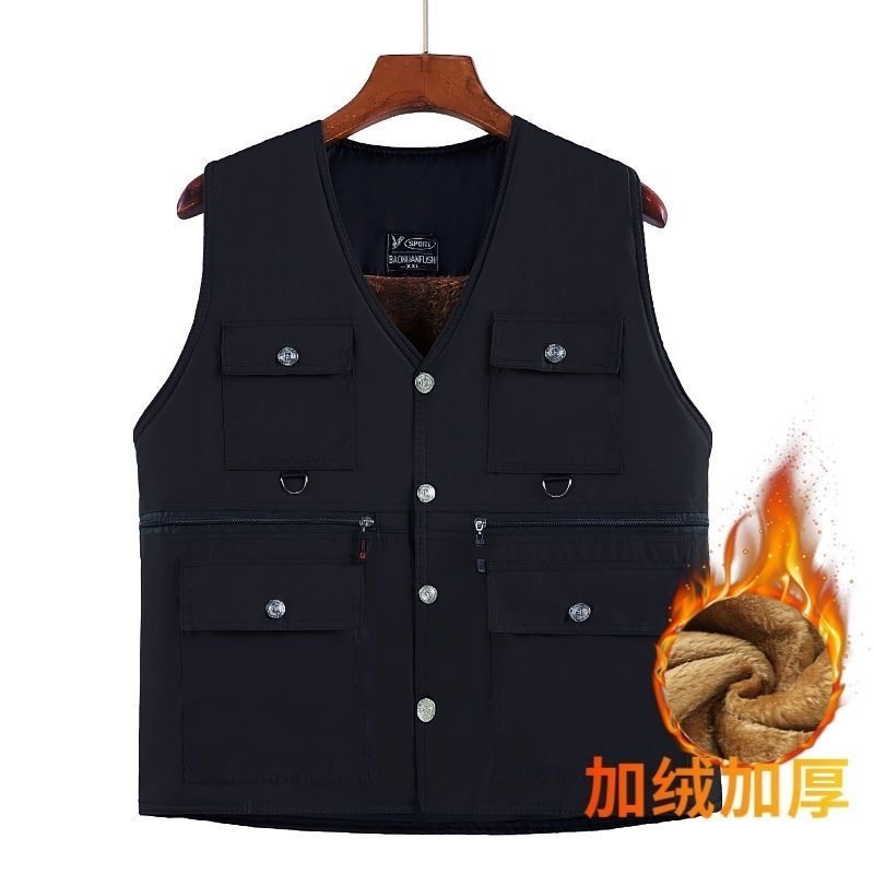 爸爸装背心秋冬季中老年人男士棉马甲加绒加厚多口袋保暖坎肩马夹,男装,背心,淘宝优惠券,粉丝福利购,淘宝优惠卷