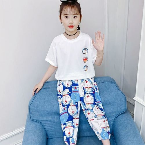 Girls' summer suit new children's net red foreign style fashionable middle and large children's thin two-piece set