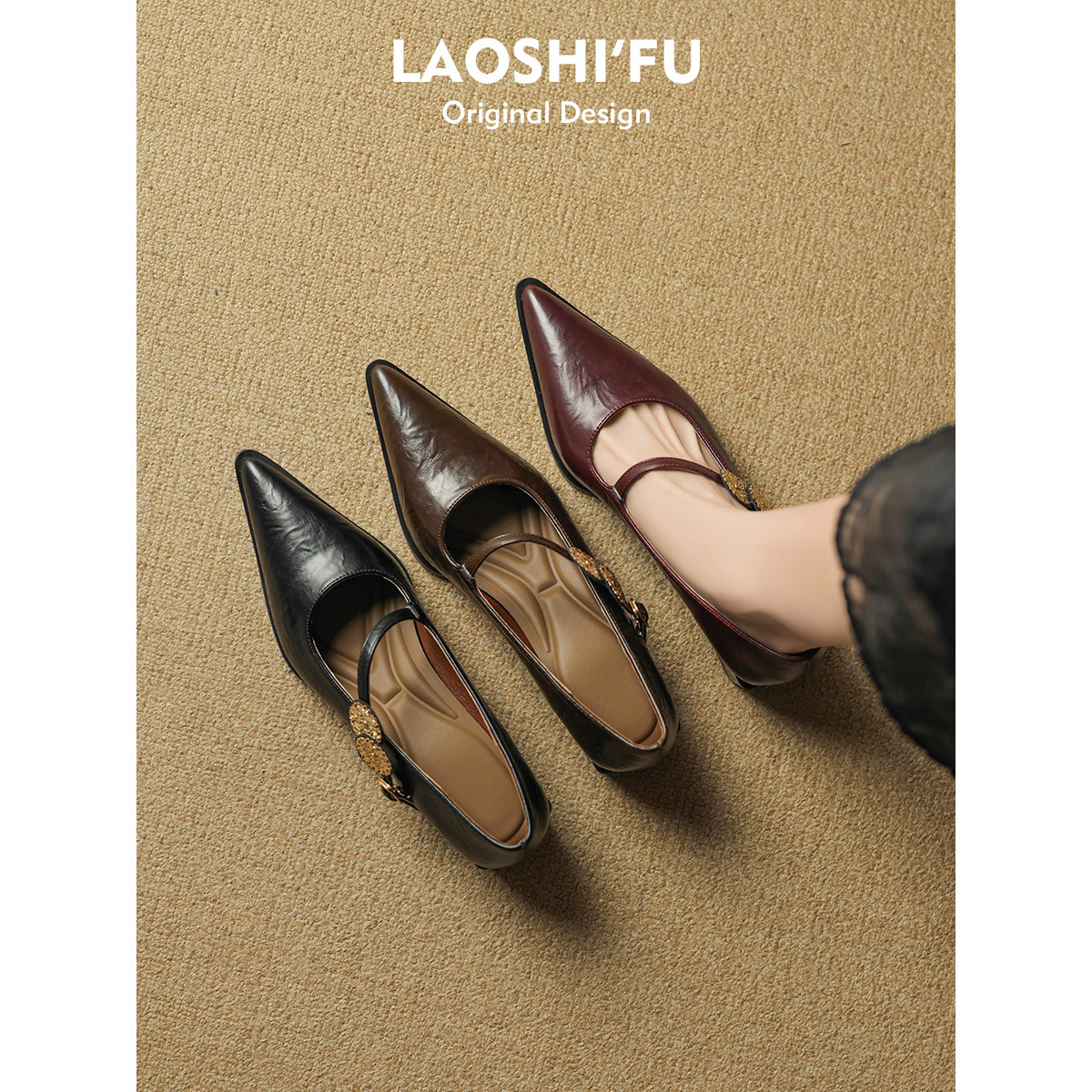 羊皮版！法式尖头粗跟玛丽珍单鞋女春新款复古不累脚小皮鞋高跟鞋