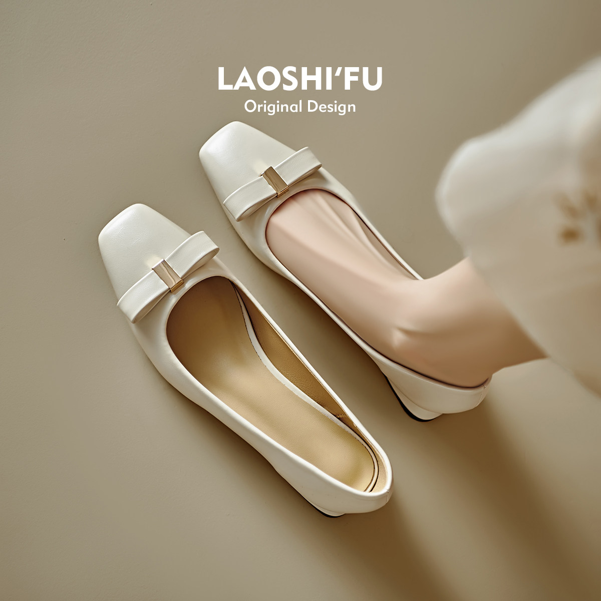 羊皮版！法式蝴蝶结方头粗跟单鞋女2025新款气质浅口通勤工作鞋子