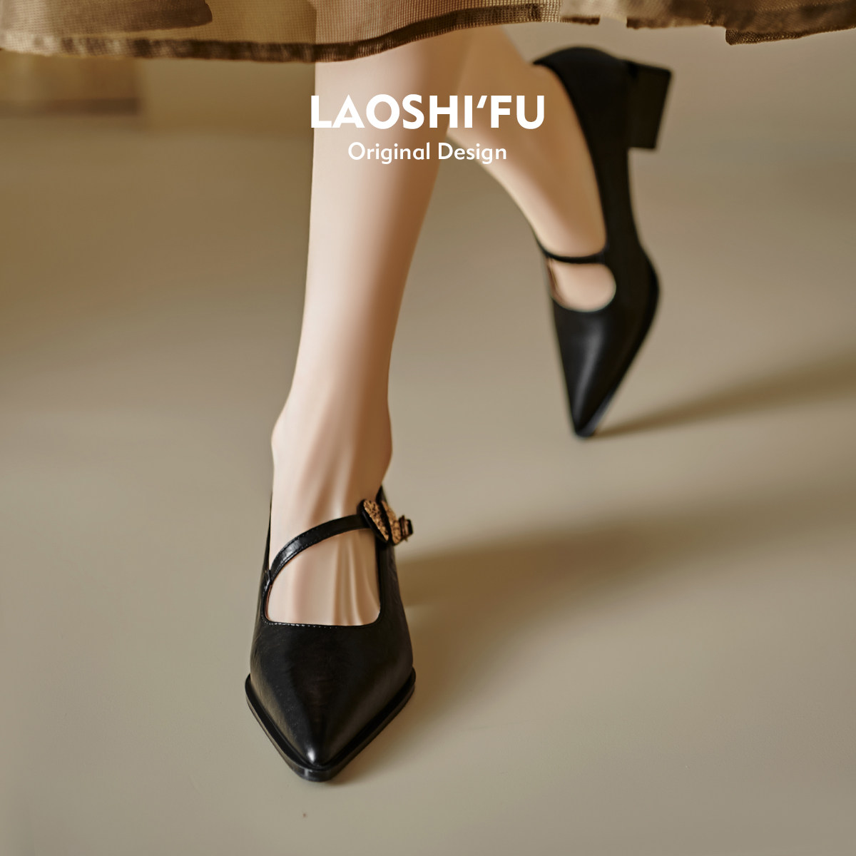 羊皮版！法式尖头粗跟玛丽珍单鞋女春新款复古不累脚小皮鞋高跟鞋