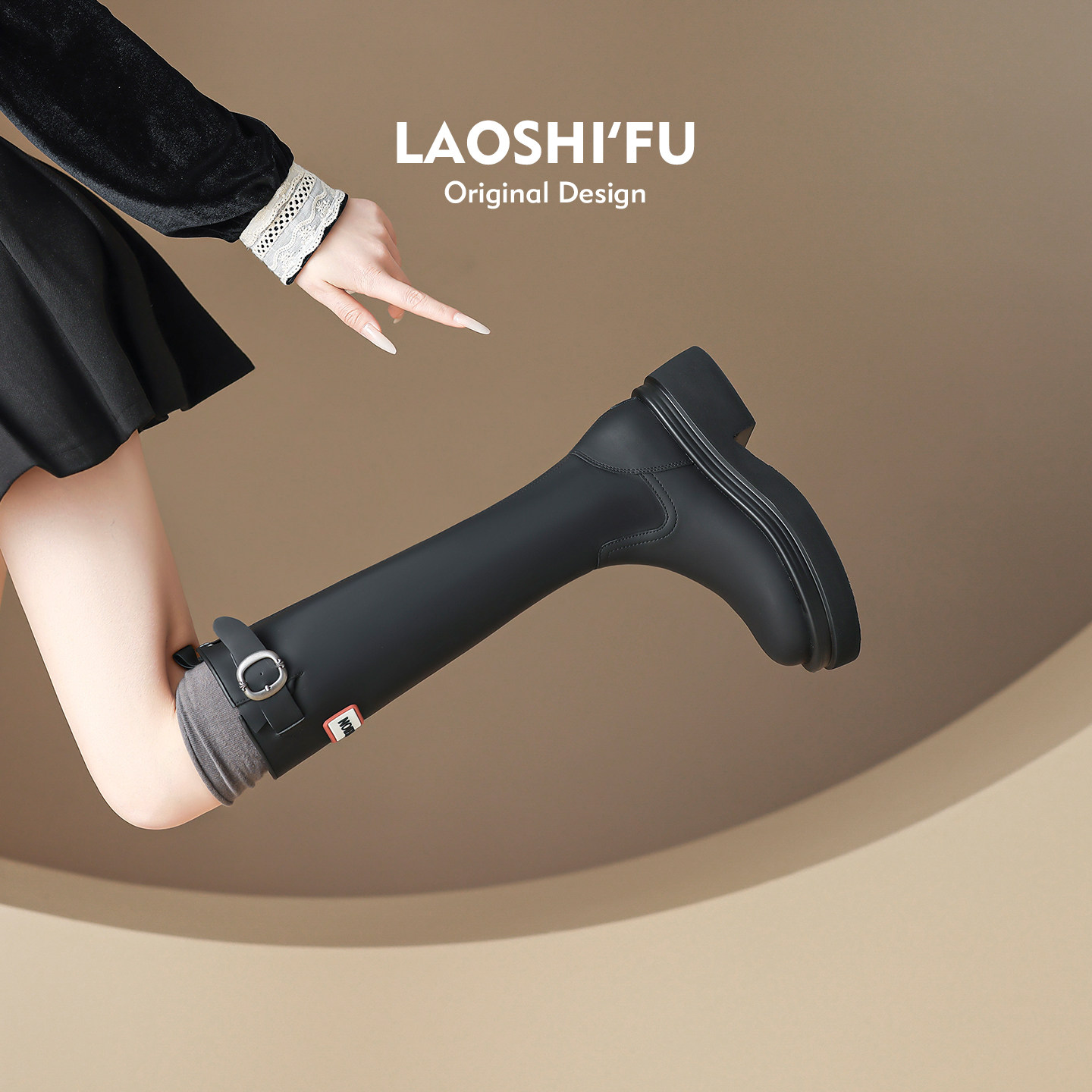 老师傅手工定制真皮厚底字母长筒靴女2025新款皮带扣高筒骑士靴子