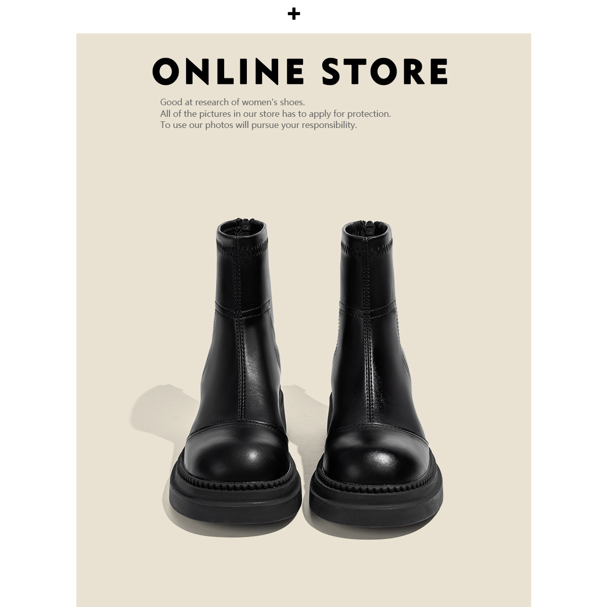 显脚小！真皮弹力瘦瘦靴女2025新款春秋单靴厚底英伦风马丁靴短靴