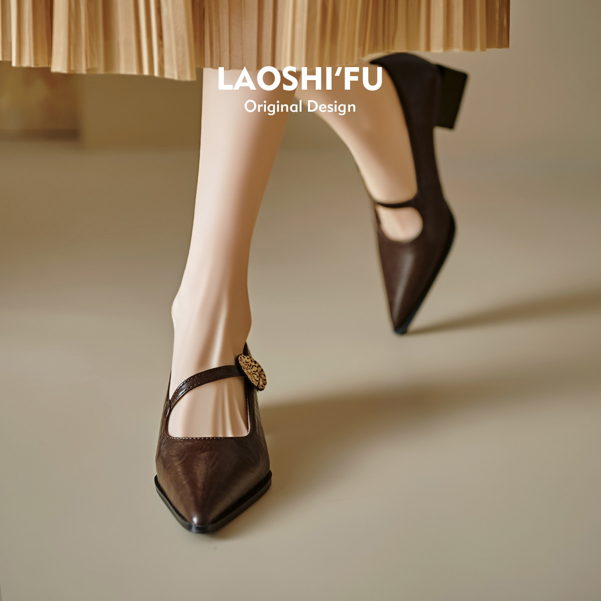 羊皮版！法式尖头粗跟玛丽珍单鞋女春新款复古不累脚小皮鞋高跟鞋