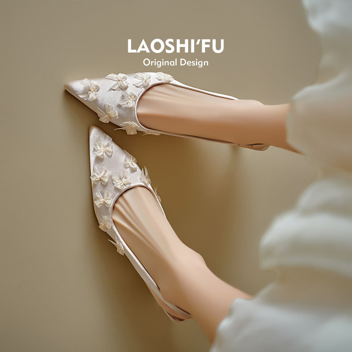 羊皮版！法式气质尖头细跟包头凉拖鞋女2025夏新款蝴蝶结高跟单鞋