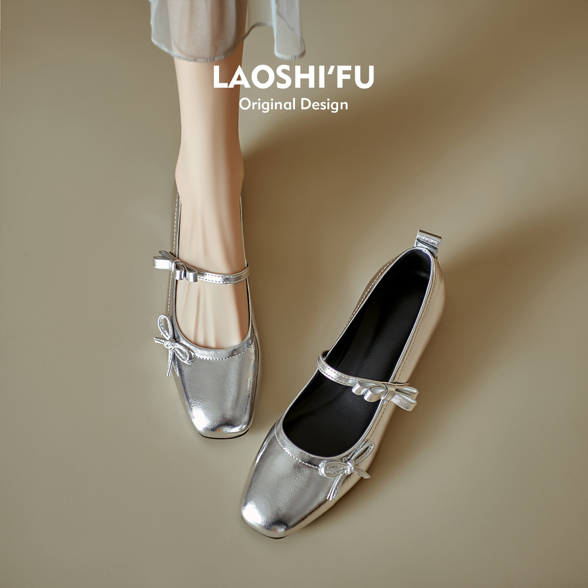 羊皮版！法式蝴蝶结浅口粗跟玛丽珍鞋女一字扣带芭蕾舞鞋低跟单鞋