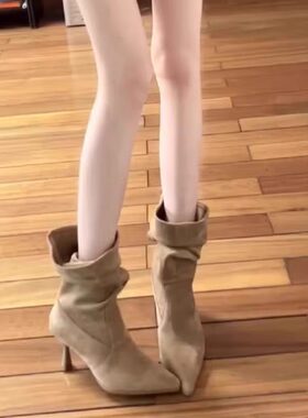米西家尖头韩版堆堆靴子女