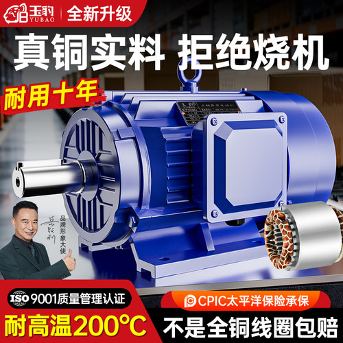 全铜三相异步电动机0.75/1.1/1.5/2.2/3/4/5.5/7.5KW电机380V三相