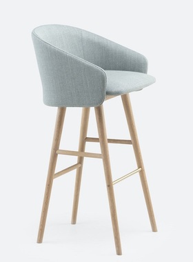 简艺 Saia Barstool固定实木脚布艺休闲酒吧椅客厅水吧台椅高脚凳