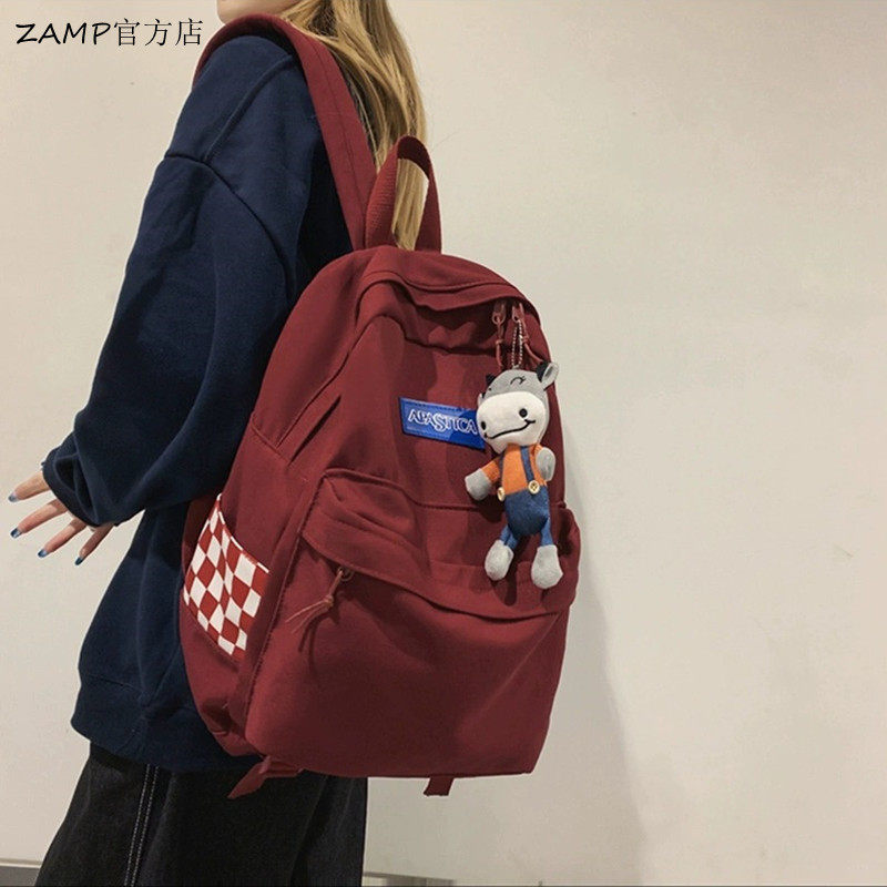 法国ZAMP书包女高中初中生女生大容量红色耐脏护脊减负双肩包背包