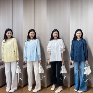 宽松衬衫 丽 城26002领口钉珠长袖