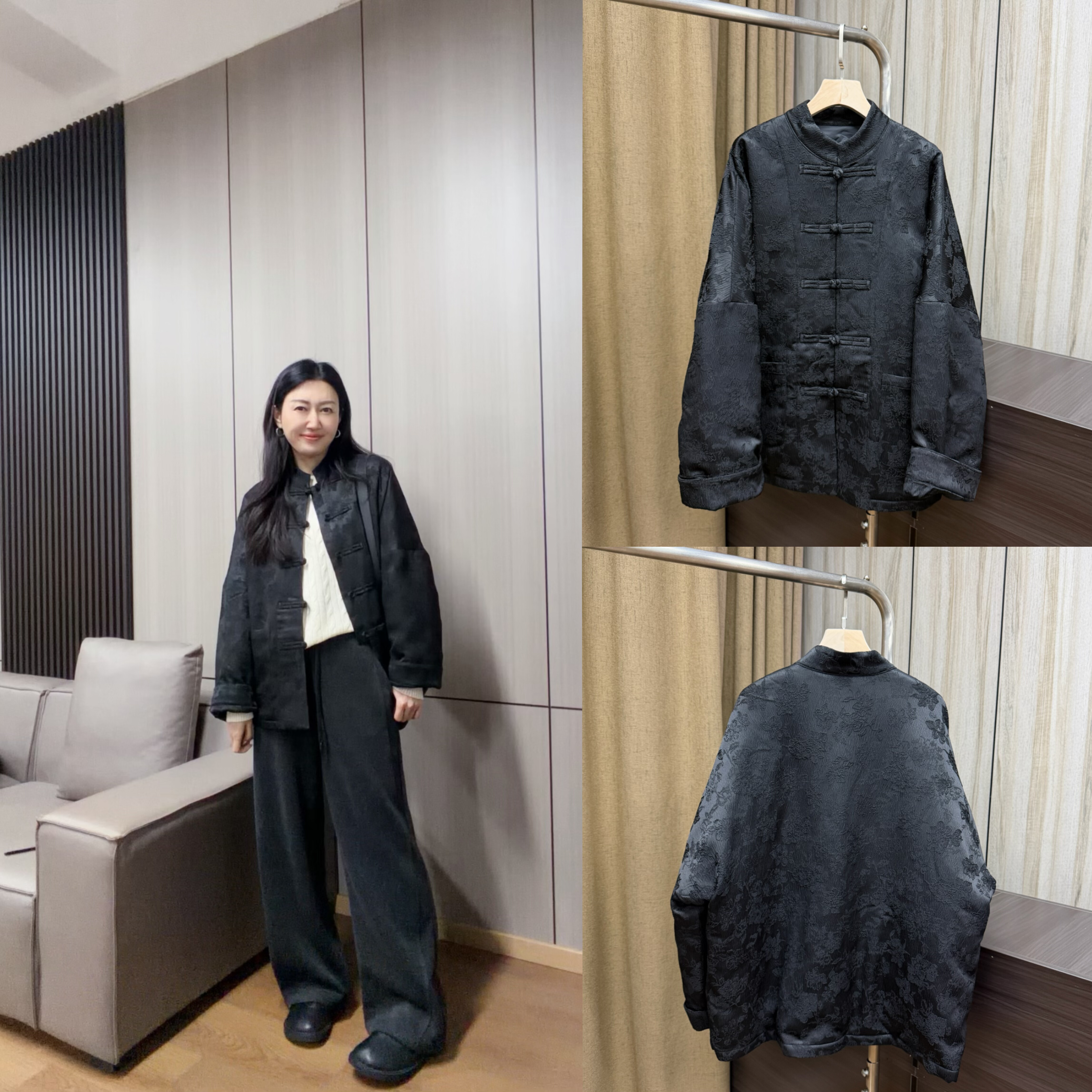 丽的城2536盘扣立领长袖宽松羽绒服