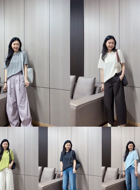 丽的城6121翻领半扣大版宽松短袖针织衫