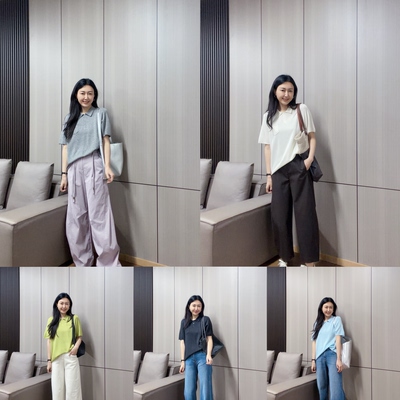 丽的城6121翻领半扣大版宽松短袖针织衫