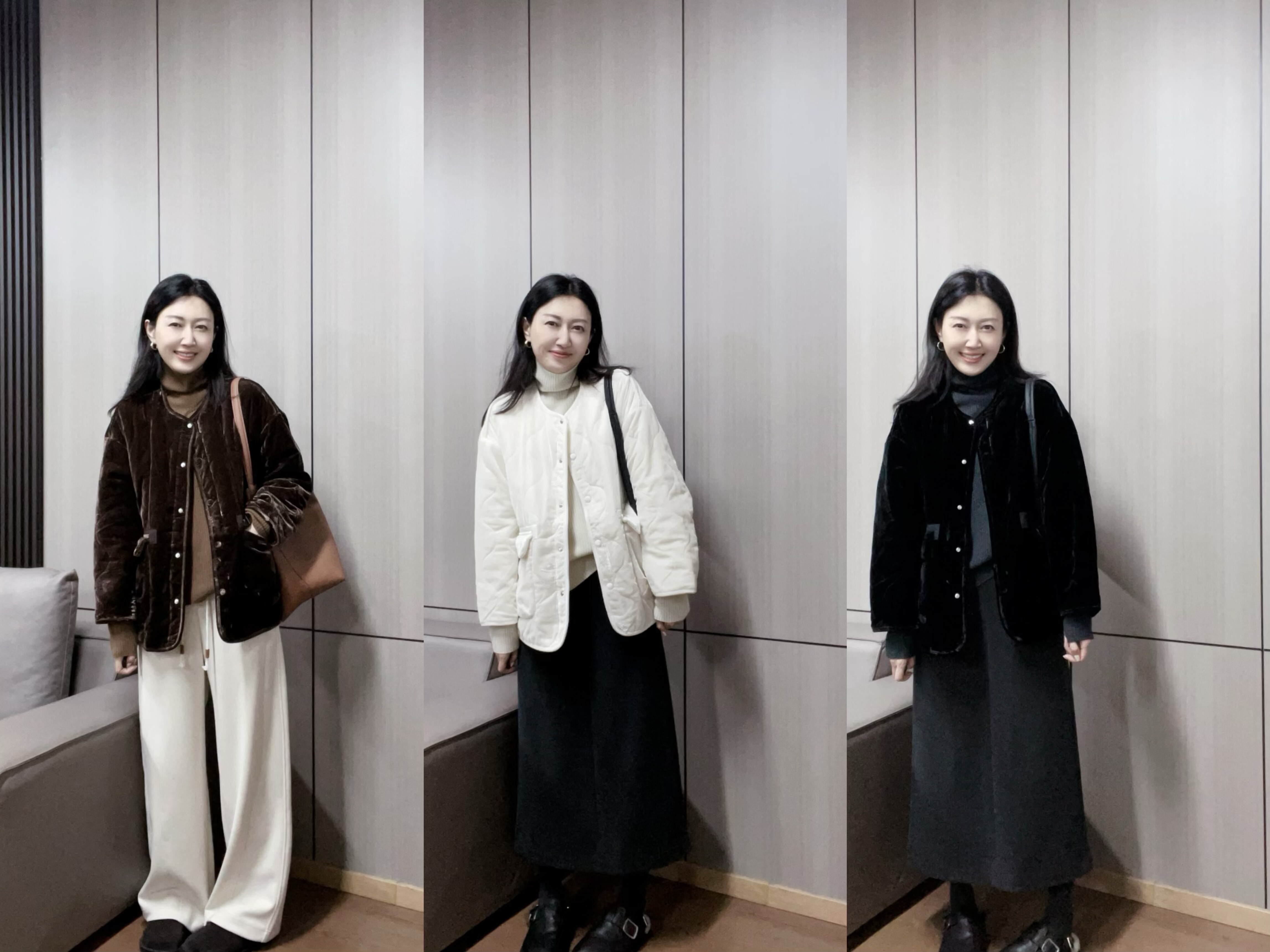 丽的城8838丝绒圆领宽松长袖棉衣棉服外套