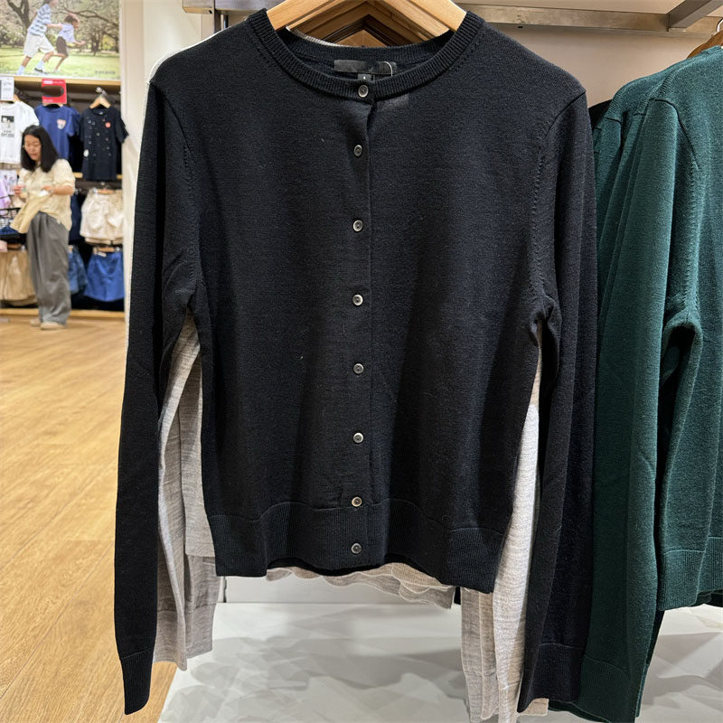 thumbnail for Japanese single women's worsted merino round neck knitted cardigan air conditioned shirt long sleeve light jacket 24 new 469411