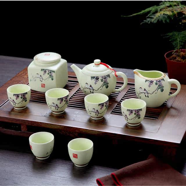 景德镇宫廷花鸟丁香礼品瓷茶具