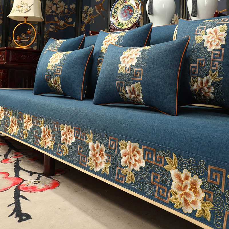 新中式沙发垫套罩高档红木沙发坐垫盖巾防滑靠背巾罗汉床垫子定制