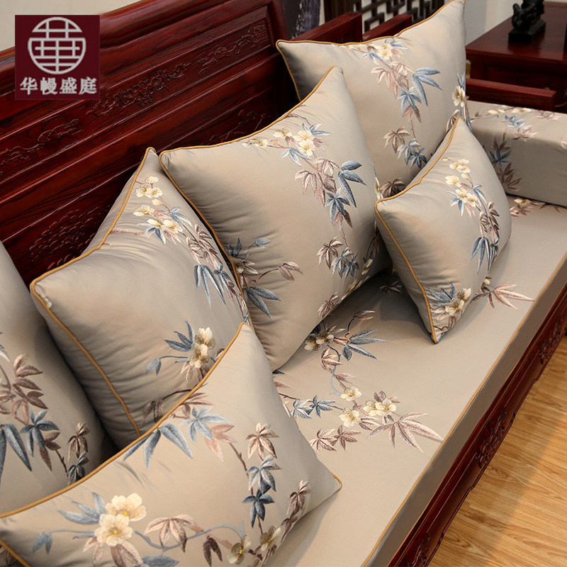 红木沙发坐垫中式实木家具绣花靠垫沙发垫套罗汉床垫子五件套定做