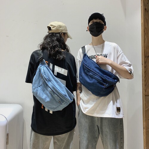 港风原宿牛仔布街头斜挎包潮牌