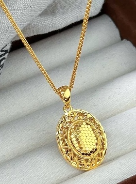 新款沙金椭圆形吊坠项链女轻奢高级感锁骨链百搭毛衣链送女友礼物