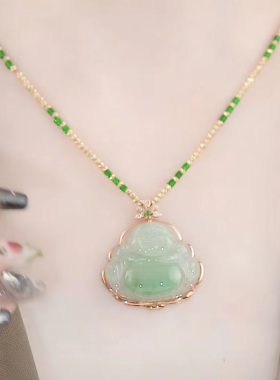 弥勒佛和田玉项链女款纯银