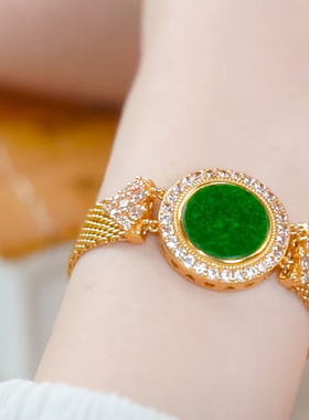 新干青仿翡翠手链女圆牌辣绿