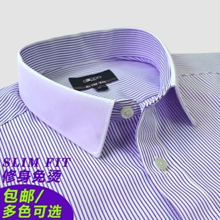 G2000衬衫男短袖小领恤衫免烫 白领条纹职业装 slim fit修身衬衣