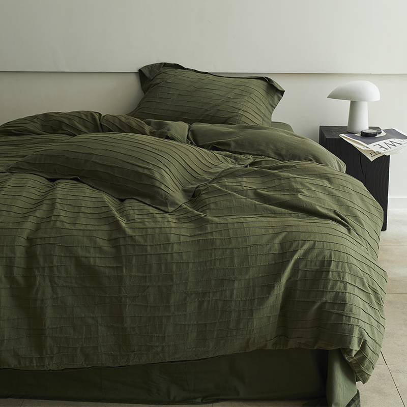 高级感侘寂风复古绿泡泡纱四件套