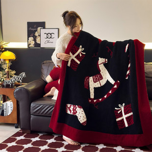 马年新款半边绒盖毯多功能四季毯空调毯休闲毯披肩毯加厚保暖毛毯