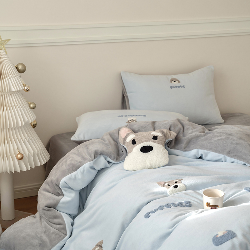 卡通冬季牛奶绒四件套可爱被套