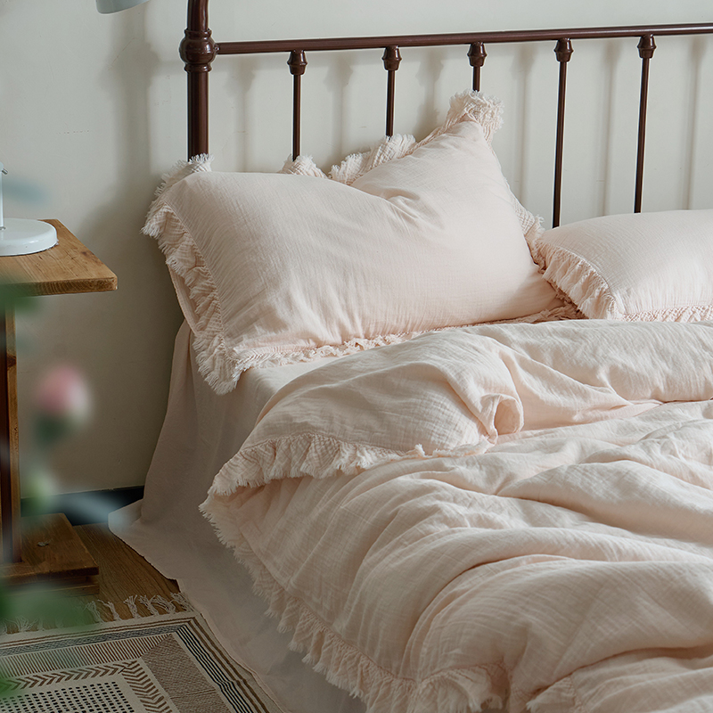 少女心全棉双层纱四件套纯棉皱纱