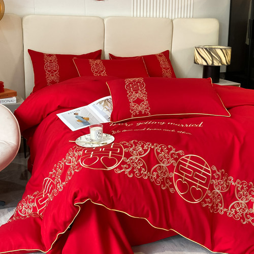 高档婚礼四件套大红色婚庆被套