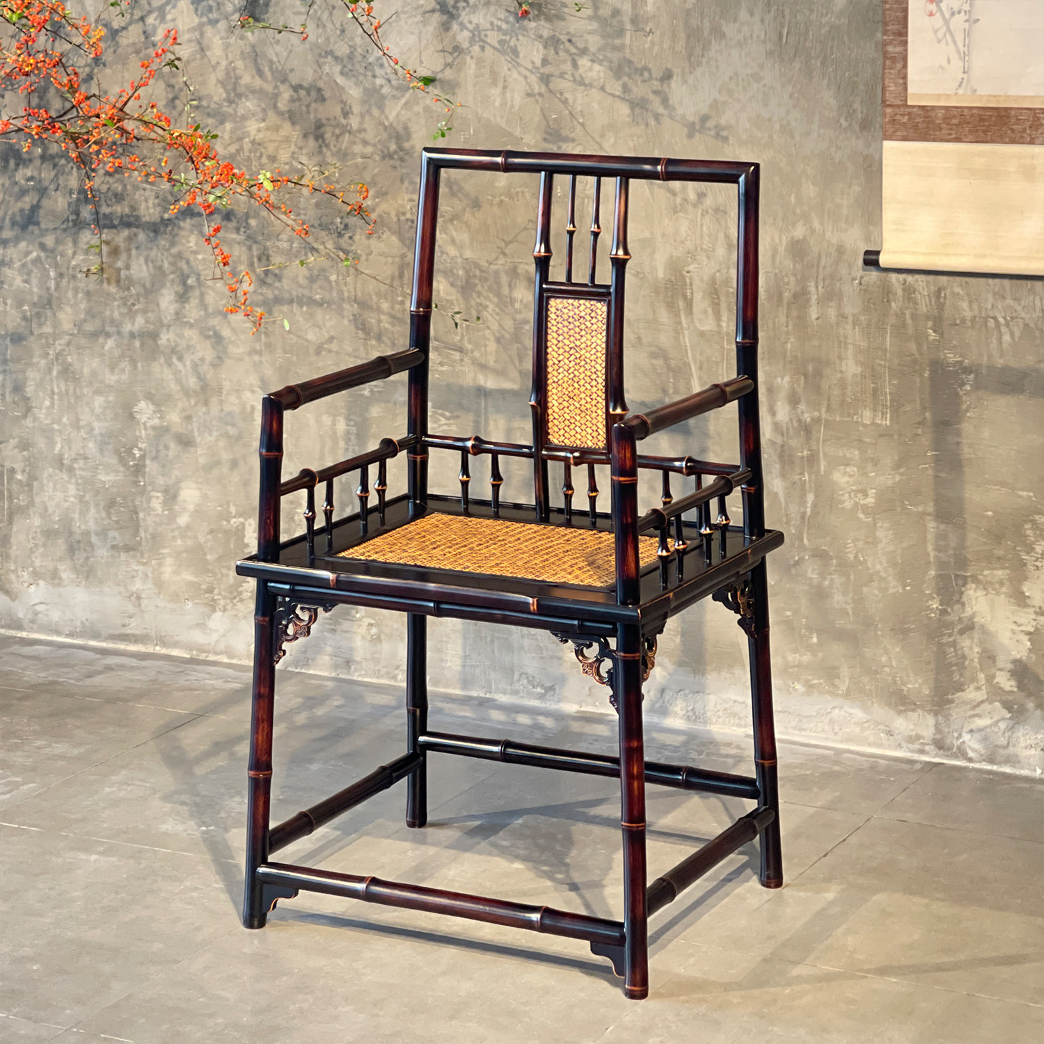 个丽玫瑰椅（筇竹+红竹）竹老表手工圆竹仿古明式围椅中式扶手椅