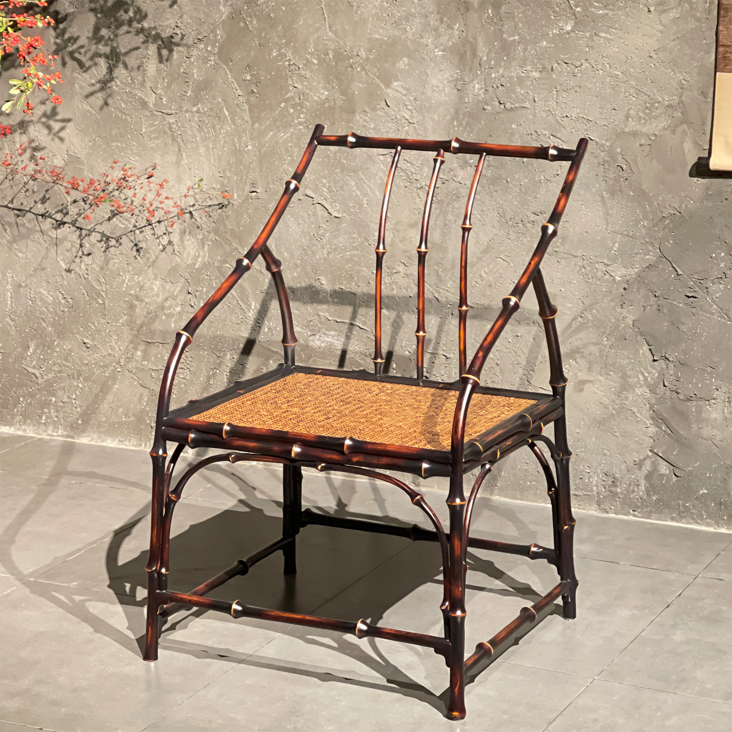 个秀围椅（筇竹）竹老表手工圆竹仿古明式扶手椅茶室主泡椅靠背椅