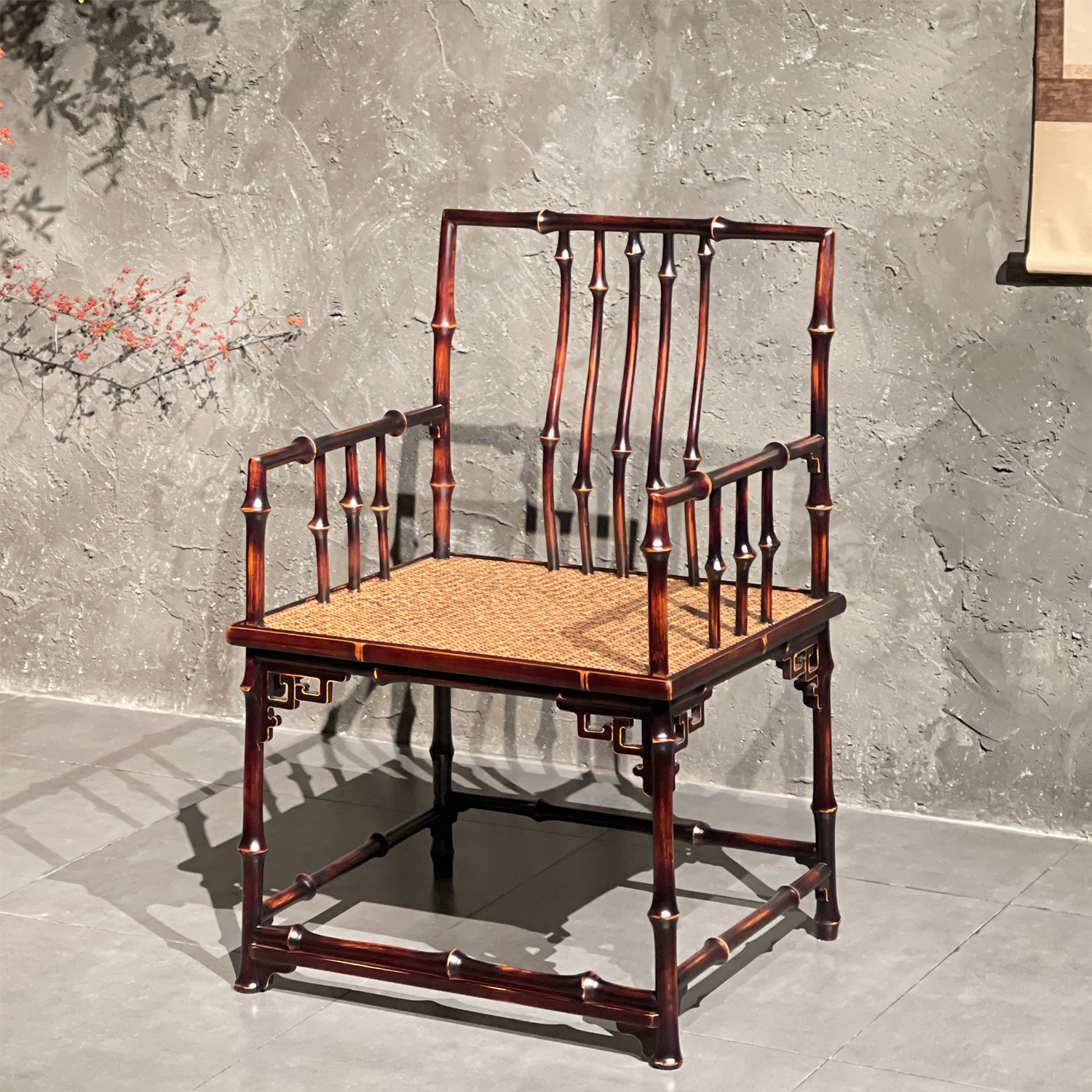 个明南官帽椅（筇竹）竹老表手工圆竹仿古明式太师椅茶室椅扶手椅