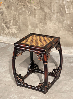 个雅鼓凳（红竹）竹老表手工圆竹仿古明式茶凳中式矮凳古典梳妆凳