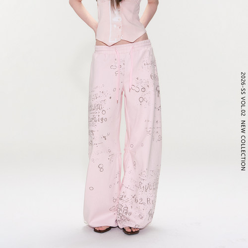 美式印花休闲裤辣妹宽松阔腿裤