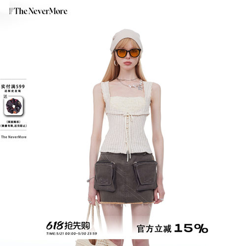 TheNevermore纯欲甜辣蝴蝶结吊带背心春夏蕾丝修身内搭打底衫上衣