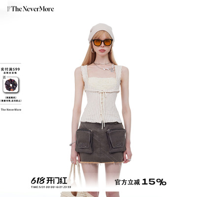 TheNevermore纯欲甜辣蝴蝶结吊带背心春夏蕾丝修身内搭打底衫上衣