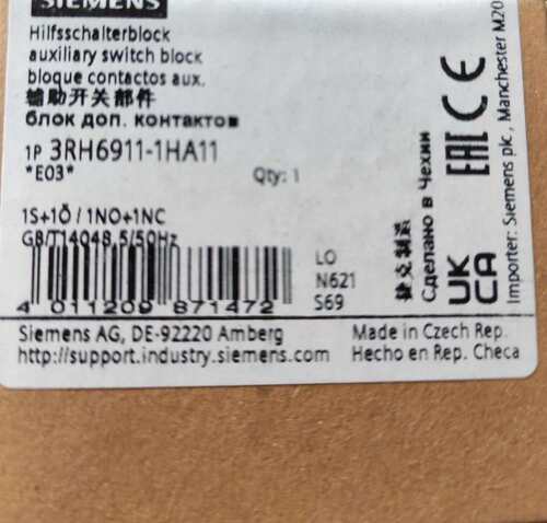 西门子接触器辅助触头3RH6911-1HA11