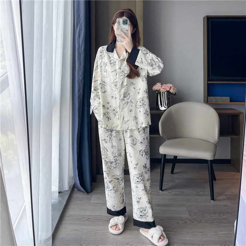 春秋季大码睡衣女200斤纯棉长袖