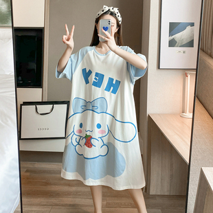 睡衣200斤胖妹妹薄款 莫代尔大码 短袖 圆领甜美可爱卡通睡裙女夏季