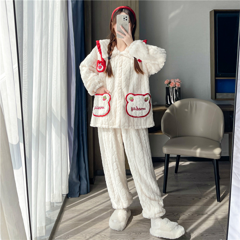 珊瑚绒睡衣女大码200斤秋冬套装