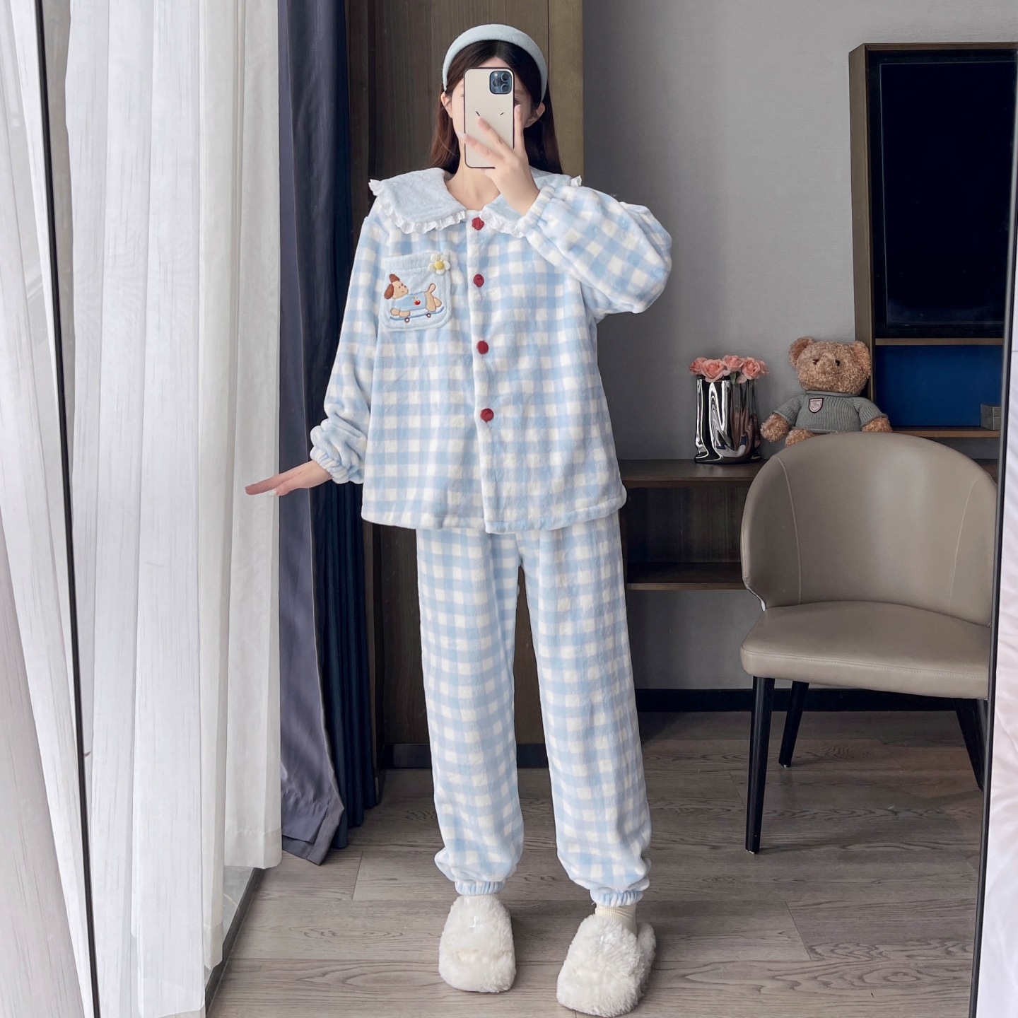 秋冬季法兰绒加肥加大码睡衣女长袖长裤200斤开衫胖mm家居服套装