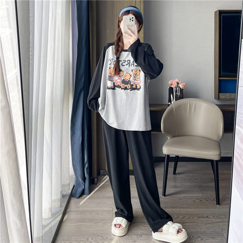 春秋季大码睡衣女纯棉长袖200斤