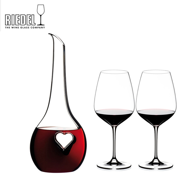 奥地利riedel黑领结手工祝福醒心型醒酒器 心心相印红酒杯2支套装