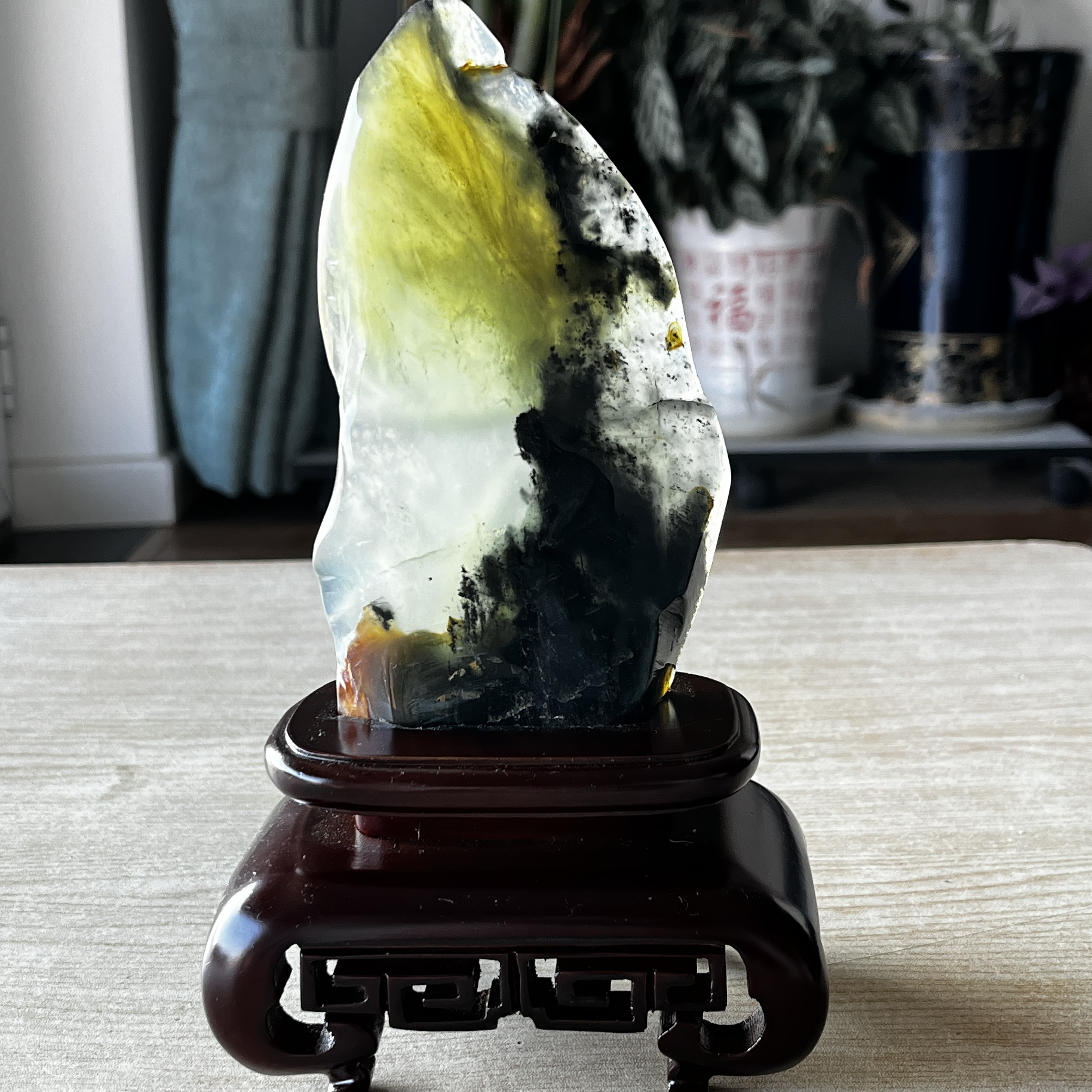 水墨岫玉原石意境奇石摆件