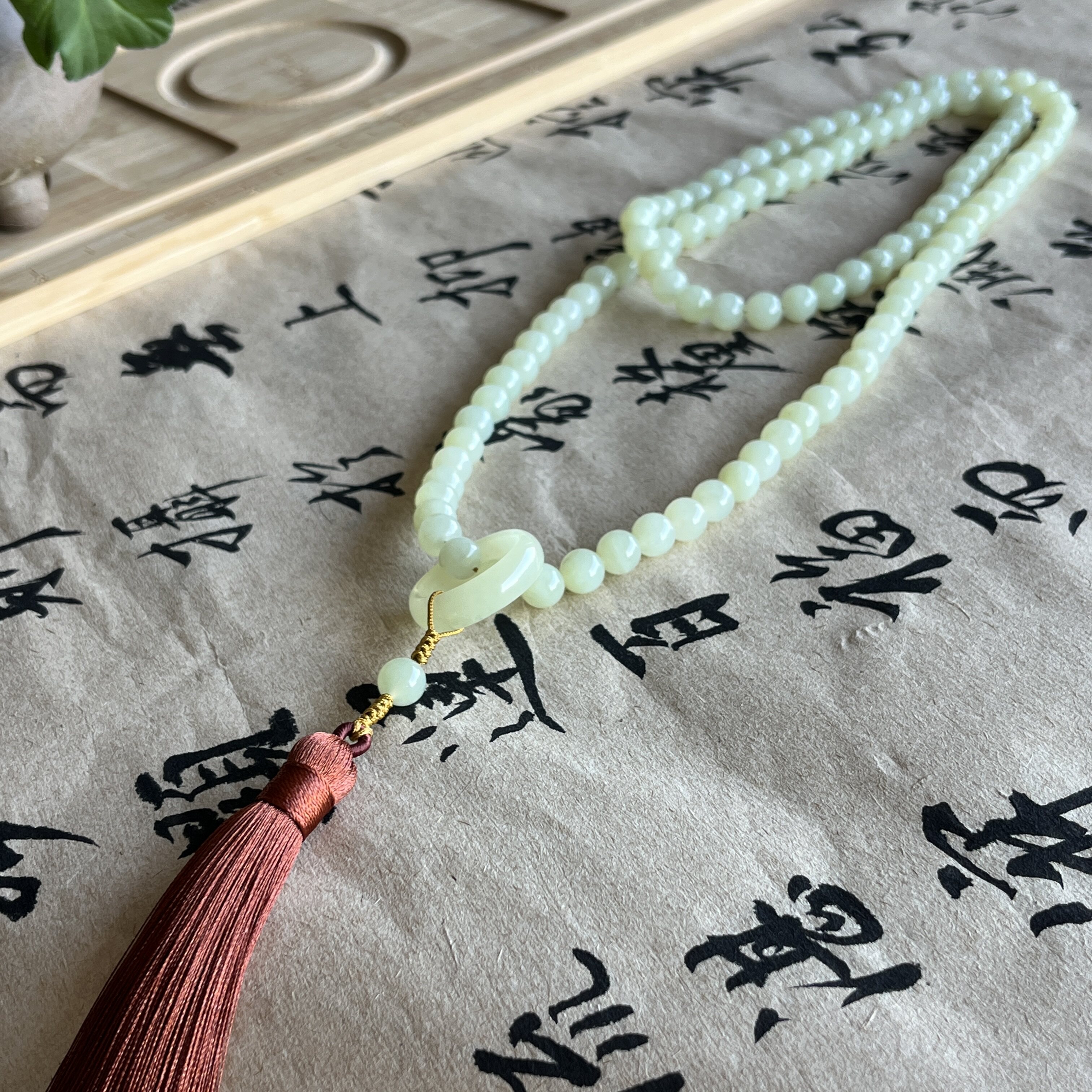 黄白老玉108粒项链纯色佛珠手持文玩件10直径多圈手串透闪石和玉