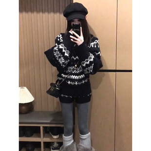 两件套装 2025秋冬蝴蝶结提花费尔岛毛衣女冬季 休闲风针织高腰短裤